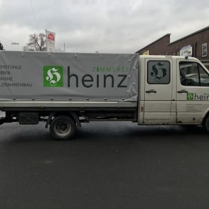 Beschriftung Pritschenwagen Zimmerei Heinz