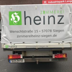 Beschriftung Pritschenwagen Zimmerei Heinz
